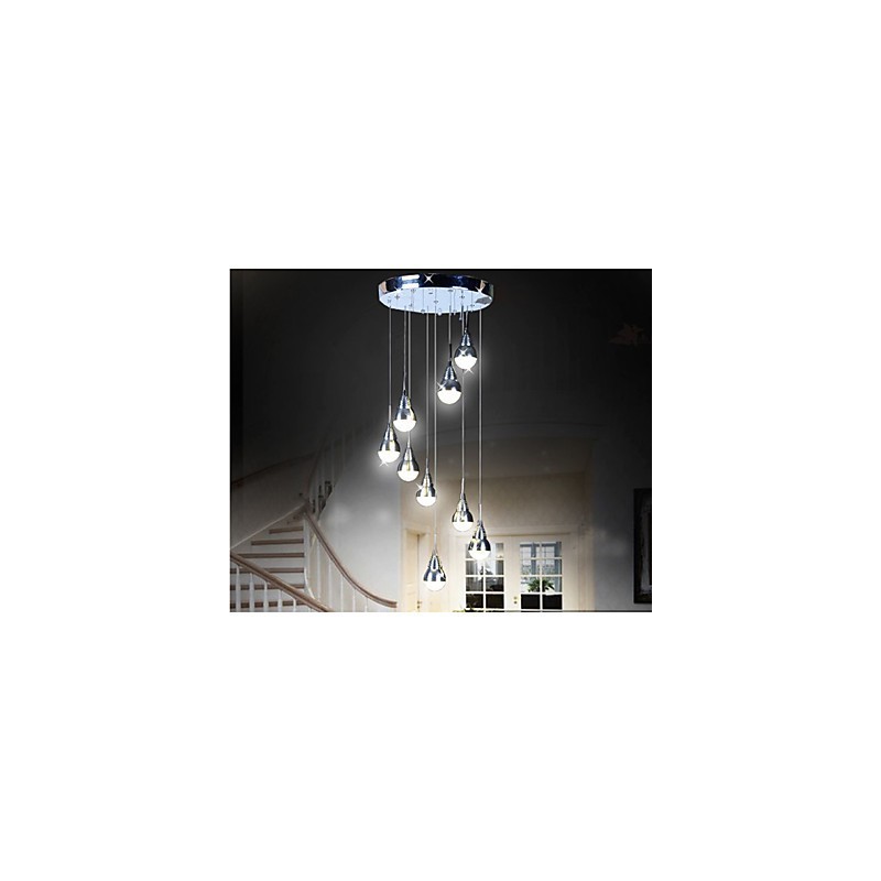 Lampada a sospensione LED a 9 teste per scale argento