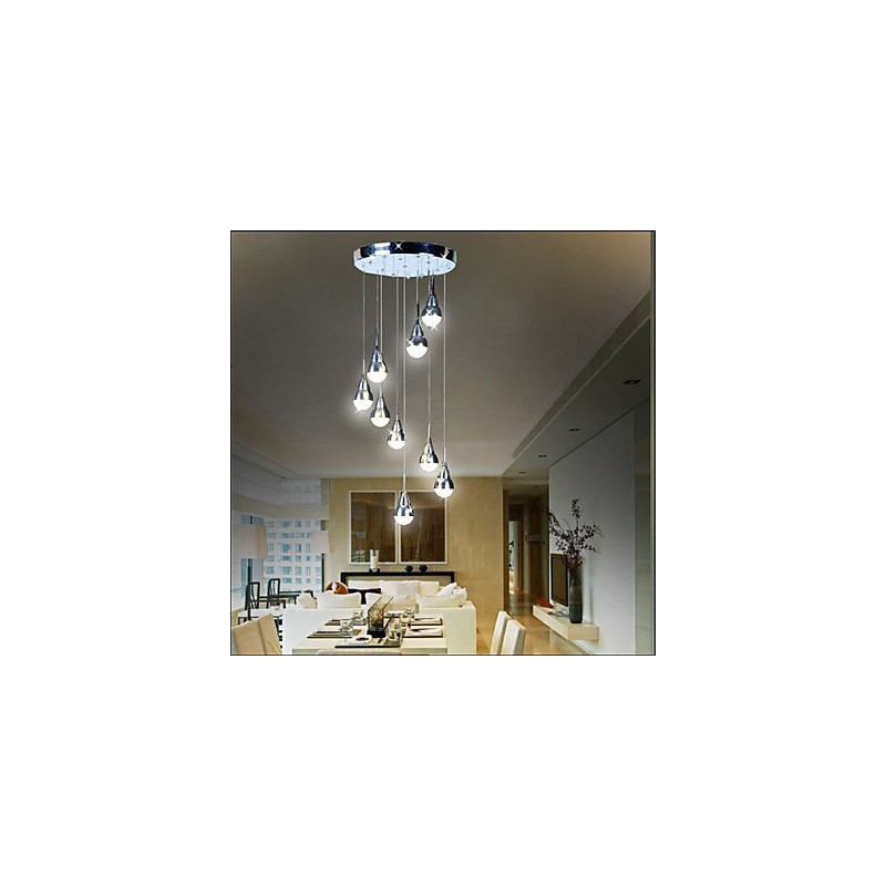 Lampada a sospensione LED a 9 teste per scale argento