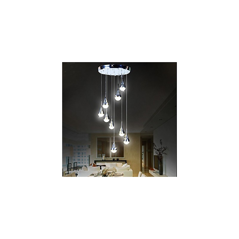 Lampada a sospensione LED a 9 teste per scale argento
