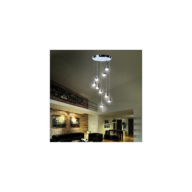 Lampada a sospensione LED a 9 teste per scale argento