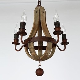 Lampadario mini vintage in legno e bambù dipinto