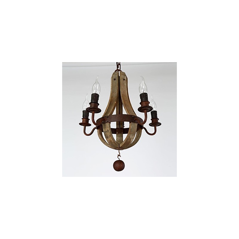 Lampadario mini vintage in legno e bambù dipinto