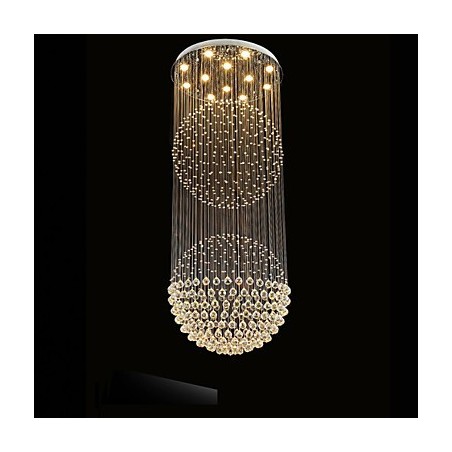 Lampadario moderno in cristallo trasparente con 12 luci, baldacchino argento