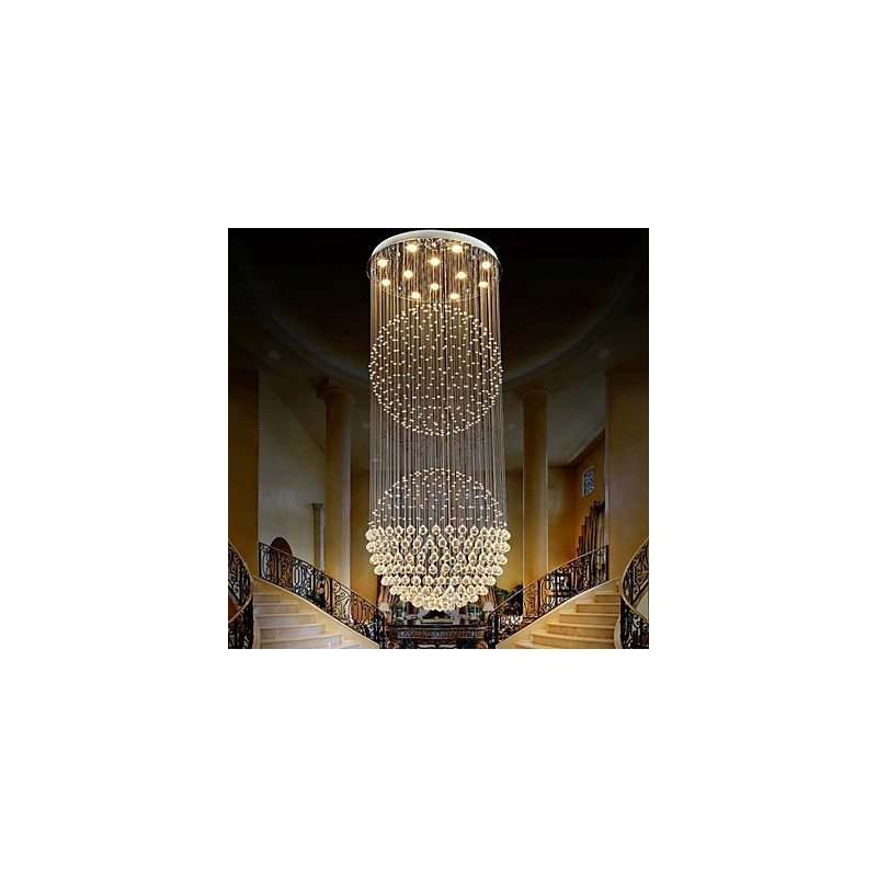 Lampadario moderno in cristallo trasparente con 12 luci, baldacchino argento