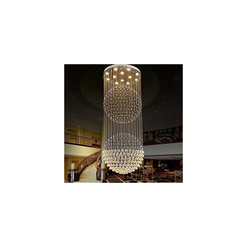 Lampadario moderno in cristallo trasparente con 12 luci, baldacchino argento