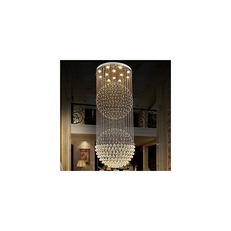 Lampadario moderno in cristallo trasparente con 12 luci, baldacchino argento