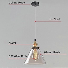 Lampadario a sospensione vintage in vetro trasparente con struttura in metallo