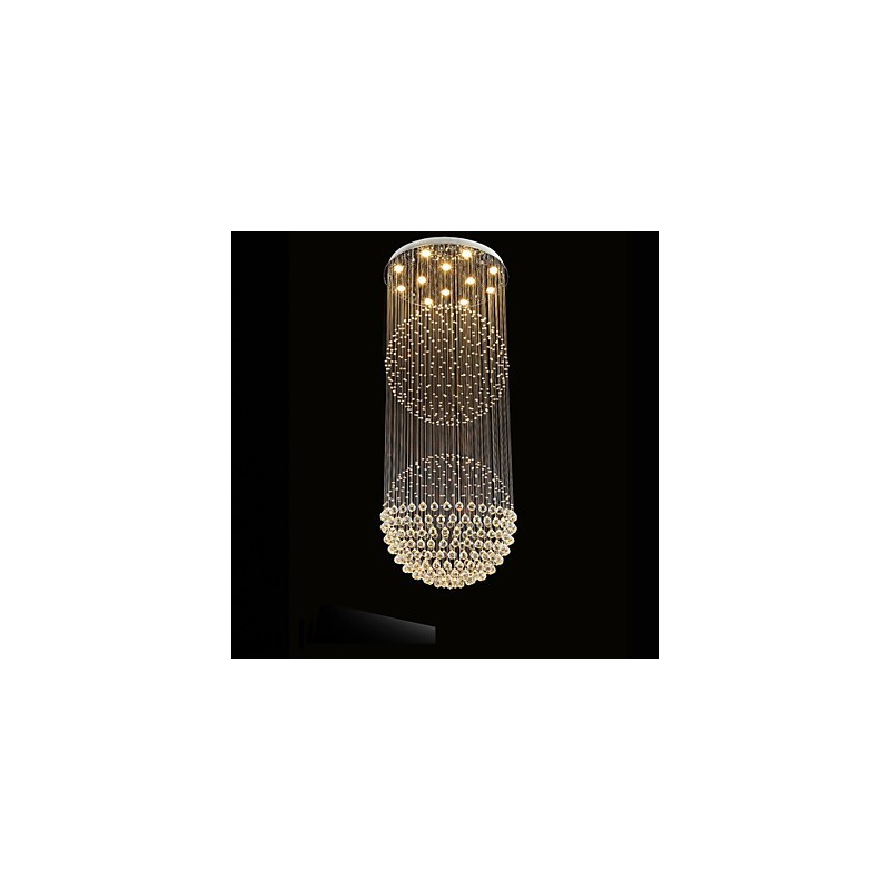 Lampadario moderno in cristallo trasparente con 12 luci, baldacchino argento