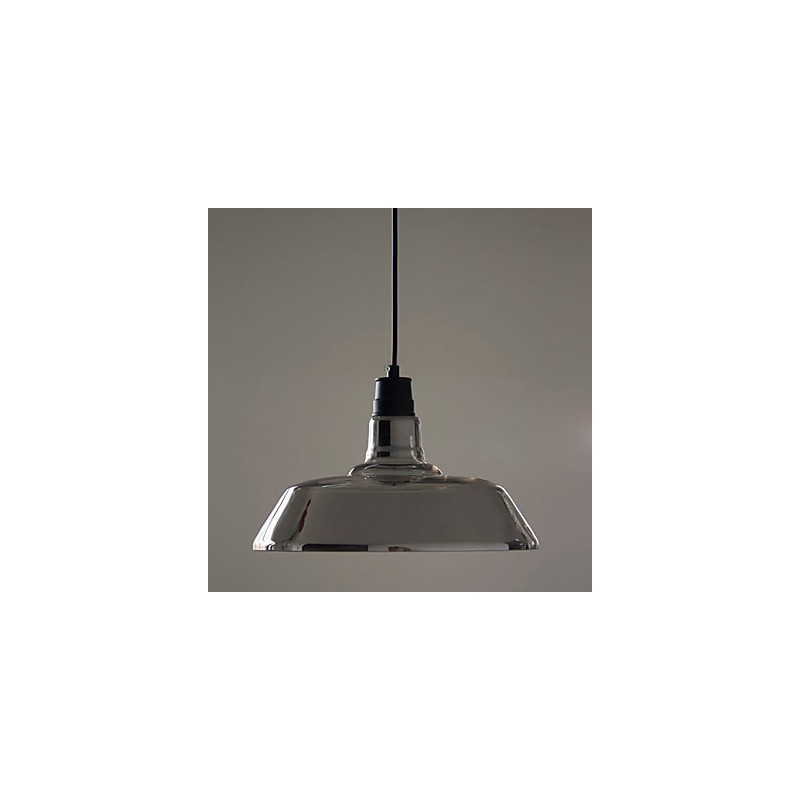 Lampada a sospensione vintage argentata elettrolitica con paralume in vetro