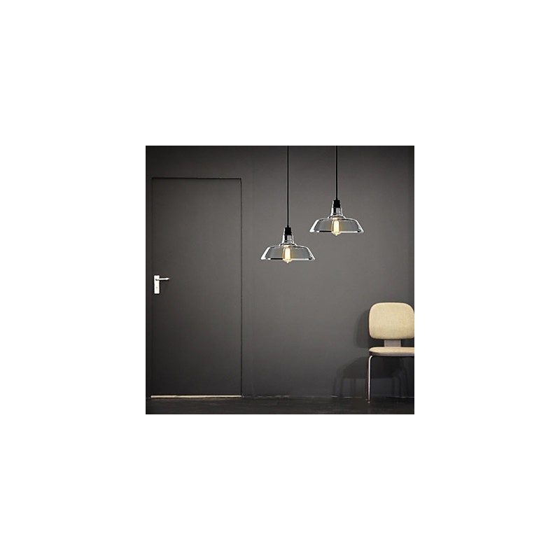 Lampada a sospensione vintage argentata elettrolitica con paralume in vetro
