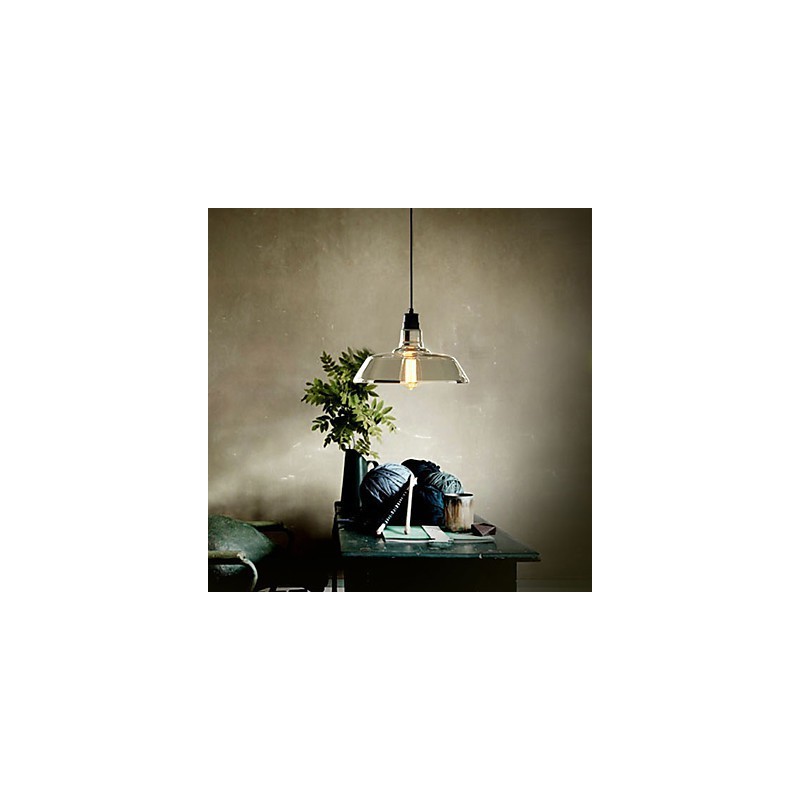 Lampada a sospensione vintage argentata elettrolitica con paralume in vetro