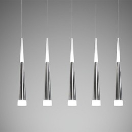 Lampada a sospensione moderna contemporanea in metallo con LED integrato, argento e acrilico bianco