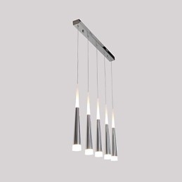 Lampada a sospensione moderna contemporanea in metallo con LED integrato, argento e acrilico bianco