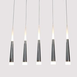 Lampada a sospensione moderna contemporanea in metallo con LED integrato, argento e acrilico bianco
