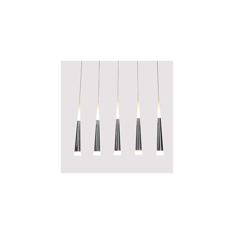 Lampada a sospensione moderna contemporanea in metallo con LED integrato, argento e acrilico bianco