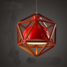 Lampadario a sospensione mini in legno e metallo rosso e nero