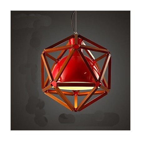 Lampadario a sospensione mini in legno e metallo rosso e nero