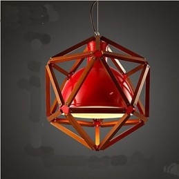 Lampadario a sospensione mini in legno e metallo rosso e nero