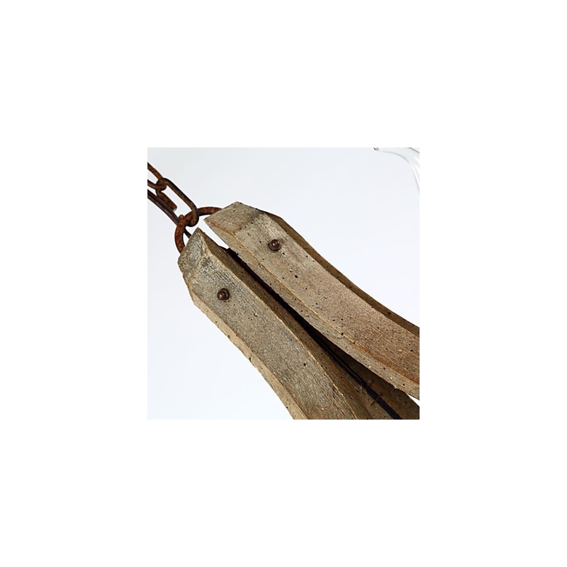 Lampadario mini vintage in legno e bambù dipinto