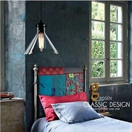 Lampada a sospensione classica vintage retrò in metallo nero con vetro trasparente