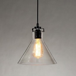 Lampada a sospensione classica vintage retrò in metallo nero con vetro trasparente