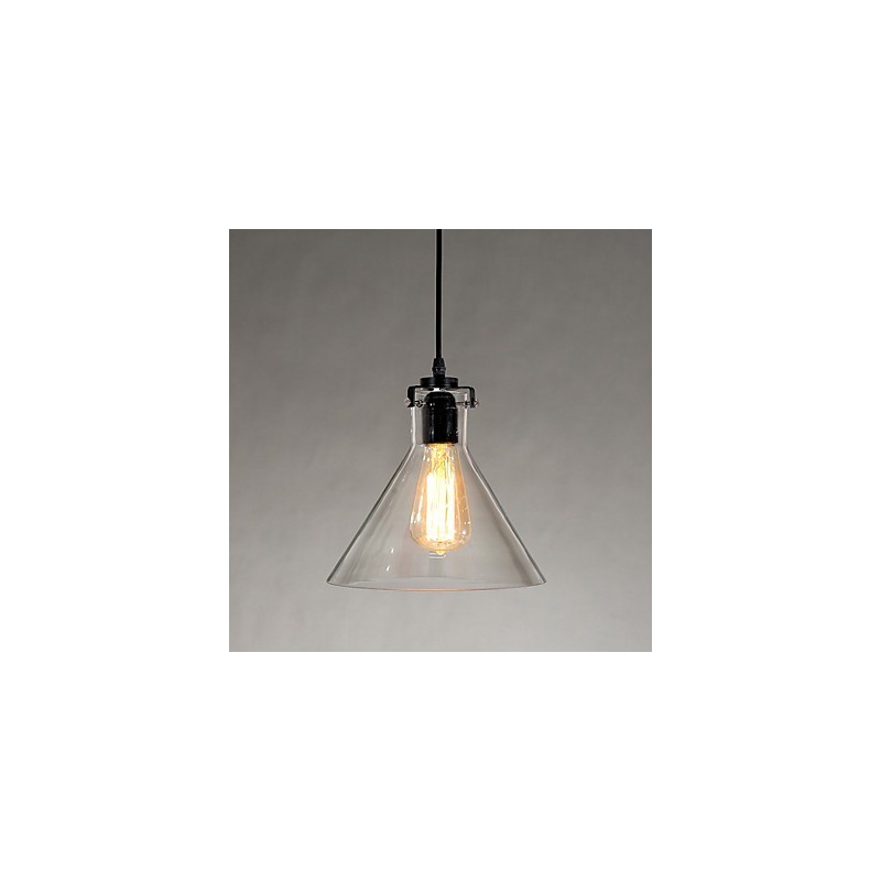 Lampada a sospensione classica vintage retrò in metallo nero con vetro trasparente