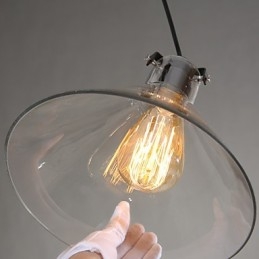 Lampada a sospensione classica vintage retrò in metallo nero con vetro trasparente
