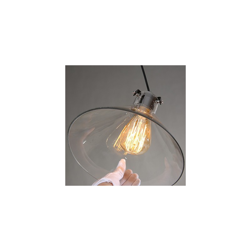 Lampada a sospensione classica vintage retrò in metallo nero con vetro trasparente