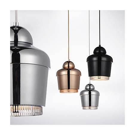 Lampada a sospensione moderna 1 luce in metallo nero bianco oro argento