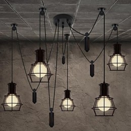 Lampadario rustico vintage retrò a 5 luci in metallo nero Lodge