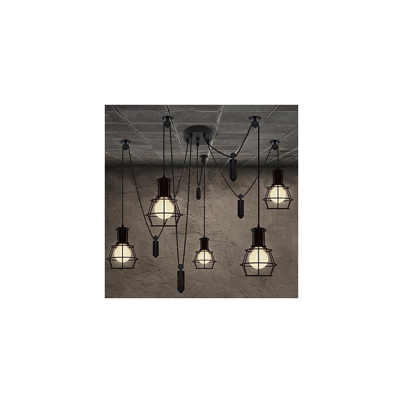 Lampadario rustico vintage retrò a 5 luci in metallo nero Lodge