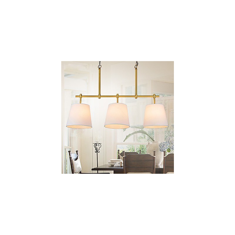 Lampada a sospensione moderna contemporanea a 3 luci in tessuto bianco