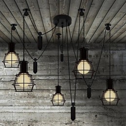 Lampadario rustico vintage retrò a 5 luci in metallo nero Lodge