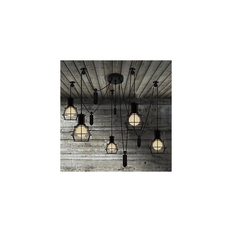 Lampadario rustico vintage retrò a 5 luci in metallo nero Lodge