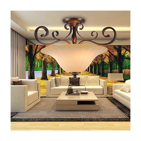Lampadario a sospensione mini vintage in metallo marrone e vetro bianco, 5 pezzi, 3 lampadine E26/E27