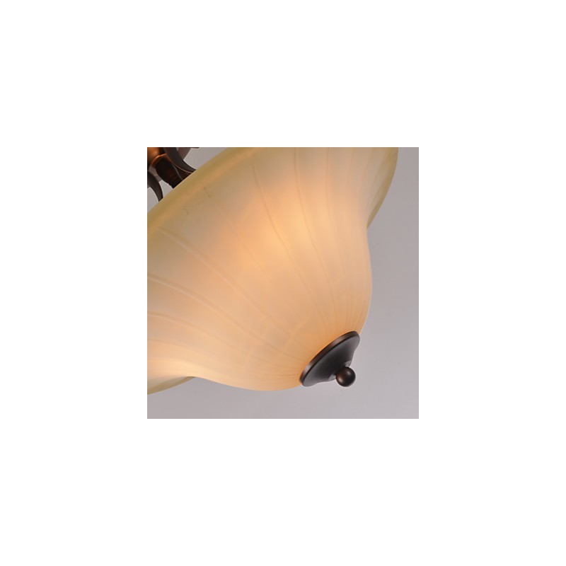Lampadario a sospensione mini vintage in metallo marrone e vetro bianco, 5 pezzi, 3 lampadine E26/E27
