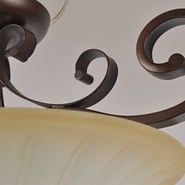 Lampadario a sospensione mini vintage in metallo marrone e vetro bianco, 5 pezzi, 3 lampadine E26/E27
