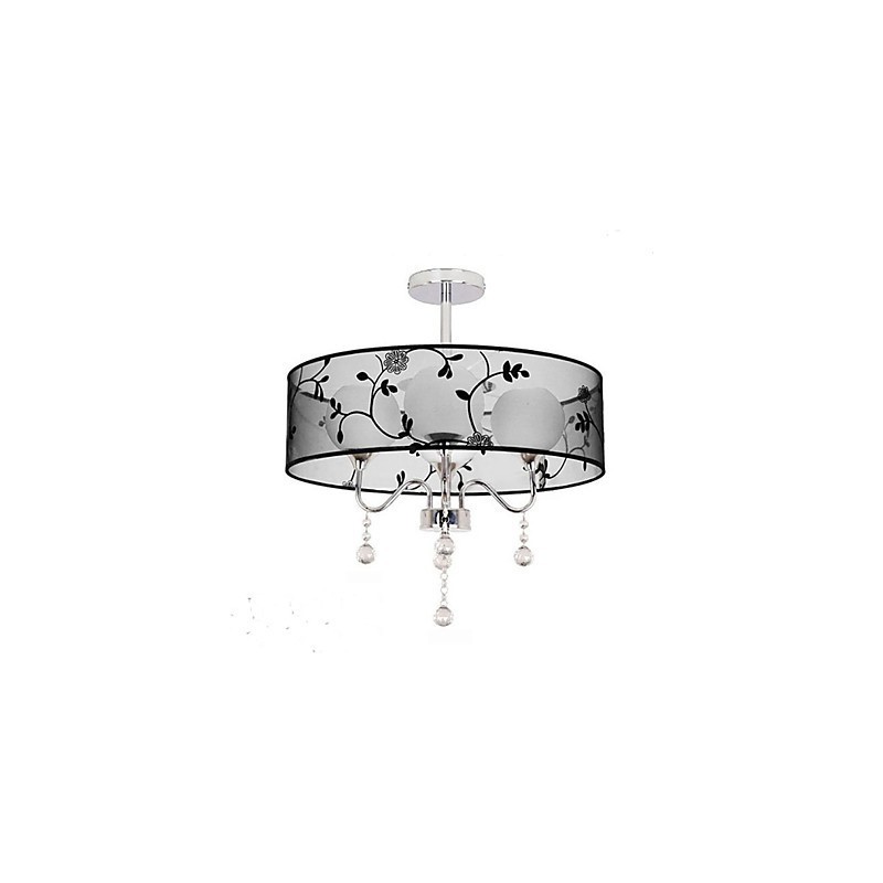 Lampada a sospensione moderna country mini nera con paralume in tessuto