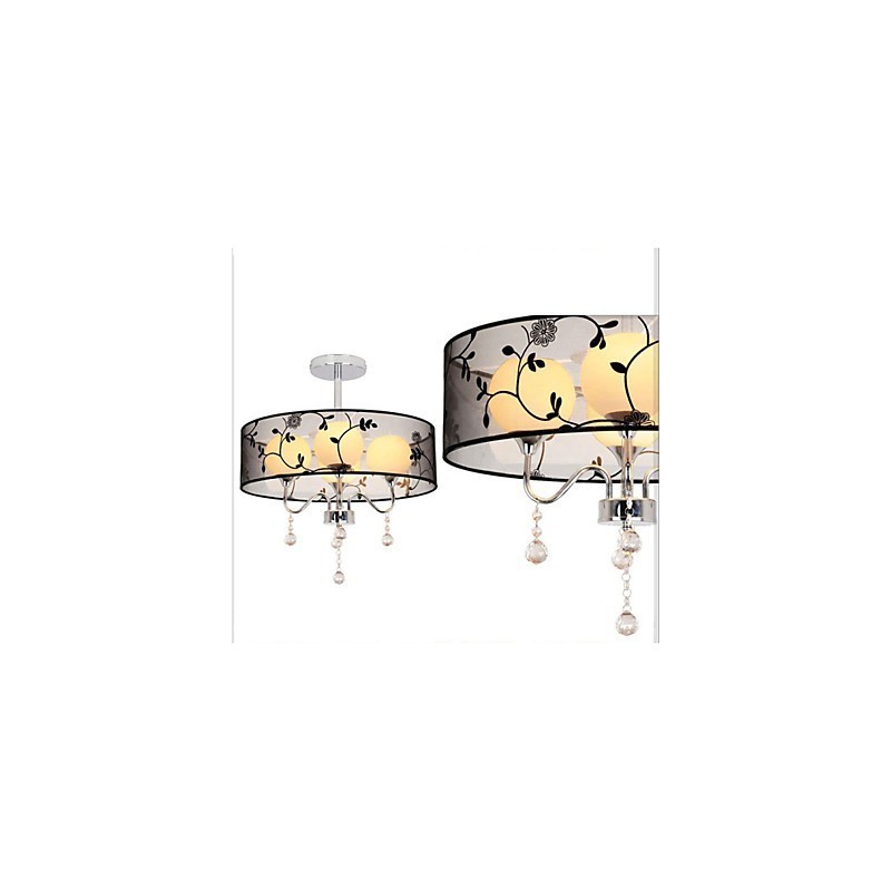 Lampada a sospensione moderna country mini nera con paralume in tessuto