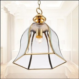 Lampada a sospensione mini stile country americano in rame con vetro trasparente