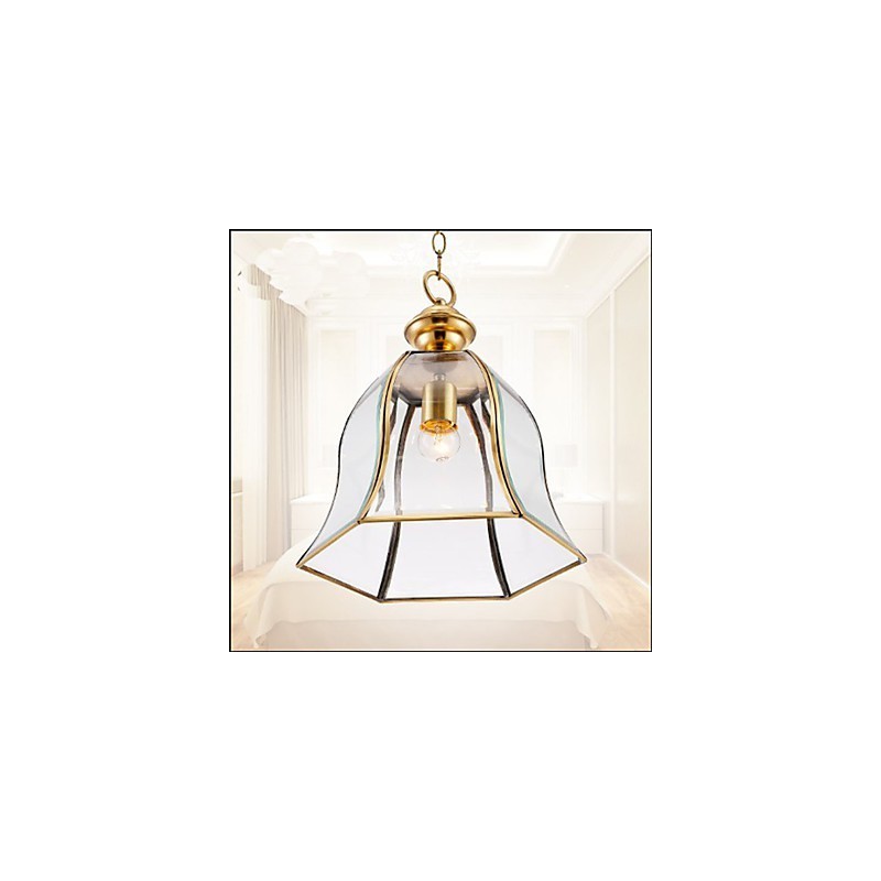 Lampada a sospensione mini stile country americano in rame con vetro trasparente