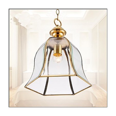 Lampada a sospensione mini stile country americano in rame con vetro trasparente