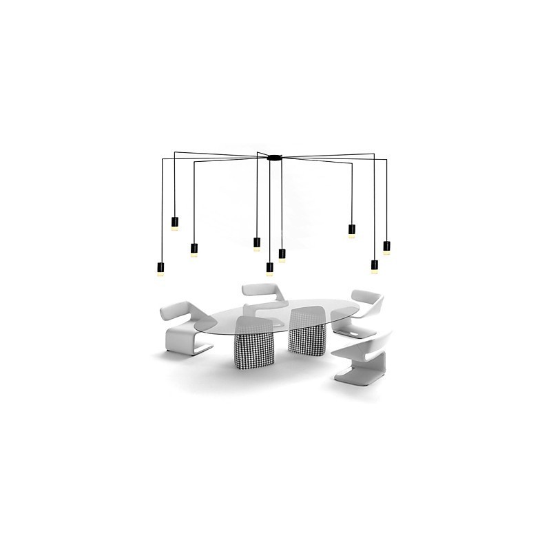 Lampada a sospensione geometrica LED 9 luci nera con cavo regolabile