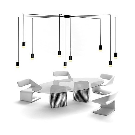 Lampada a sospensione geometrica LED 9 luci nera con cavo regolabile