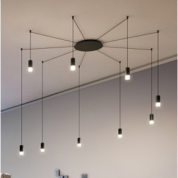 Lampada a sospensione geometrica LED 9 luci nera con cavo regolabile