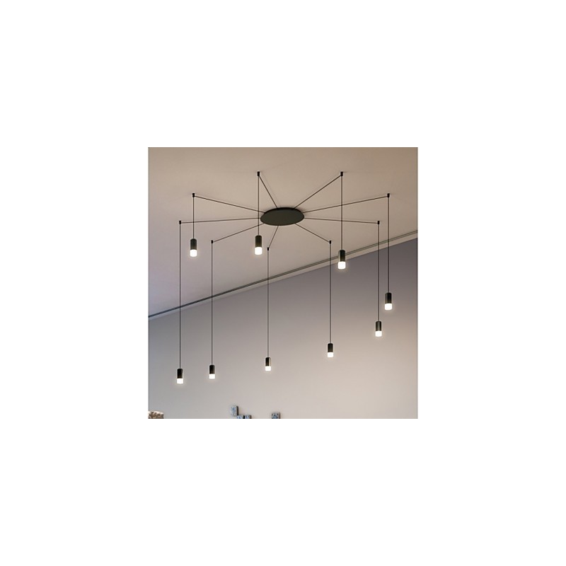 Lampada a sospensione geometrica LED 9 luci nera con cavo regolabile