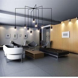 Lampada a sospensione geometrica LED 9 luci nera con cavo regolabile