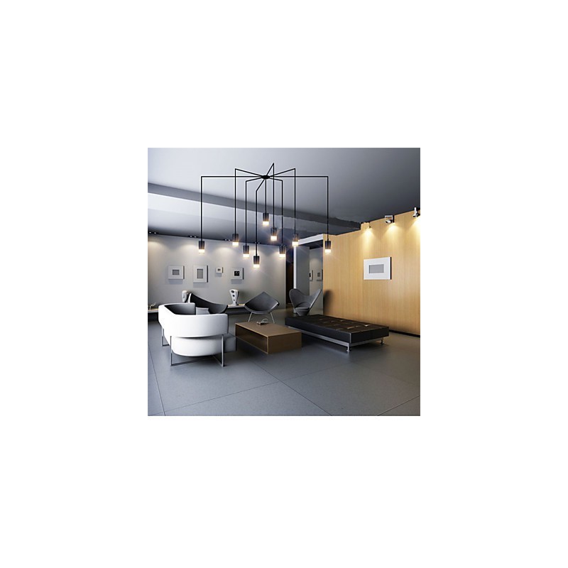 Lampada a sospensione geometrica LED 9 luci nera con cavo regolabile