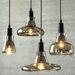 Lampada a sospensione in vetro contemporanea con decorazione in vetro