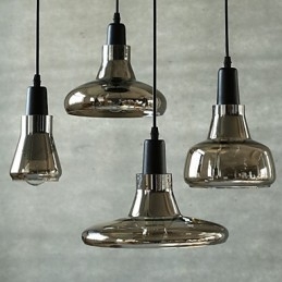 Lampada a sospensione in vetro contemporanea con decorazione in vetro